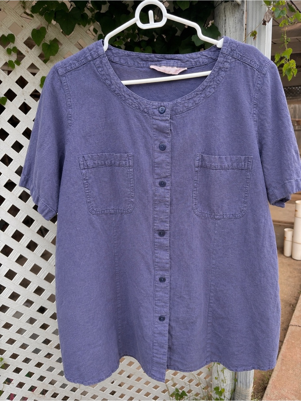 Woman Within Purple Button-Front Short Sleeve Shirt